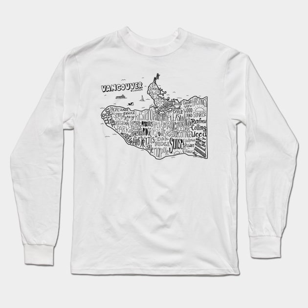 Vancouver Canada Illustrated Map Long Sleeve T-Shirt by Claire Lordon